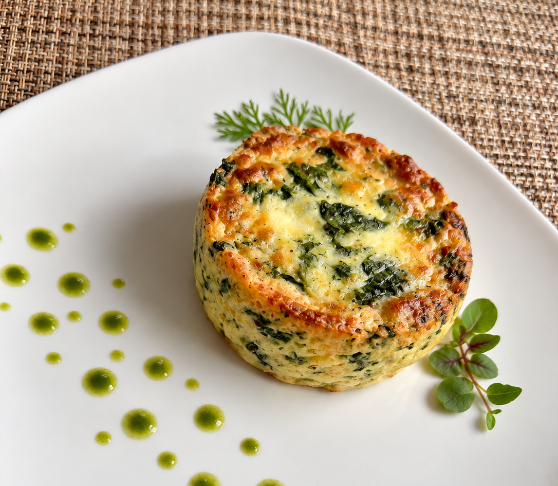 3.5oz Crustless Quiche w/ Sauteed Spinach & Swiss 1/60ct
