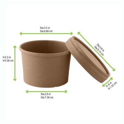 Brown Kraft Soup Cup With Kraft Lid Included - 8oz D:3.375in H:2.4in - 500 Pcs - Image 2