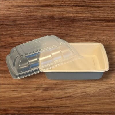 48 oz. White Compostable Square Food Takeout Container w/ Heat Resistant Lid 1/200ct - Image 2